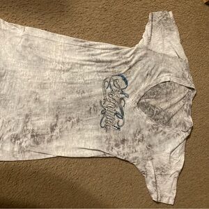 Gray Graphic T-Shirt with Blue Embellishment